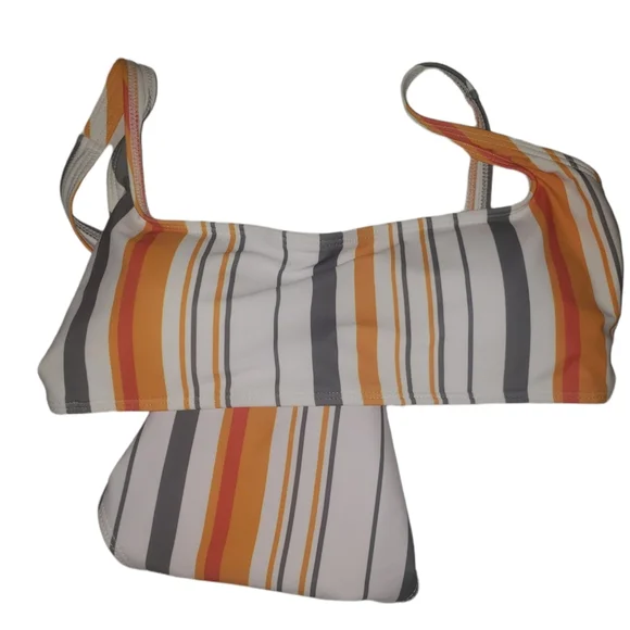 **3/$15**SHEIN Woman's Striped Orange Yellow Gray White High Cut Bikini - Picture 4 of 4